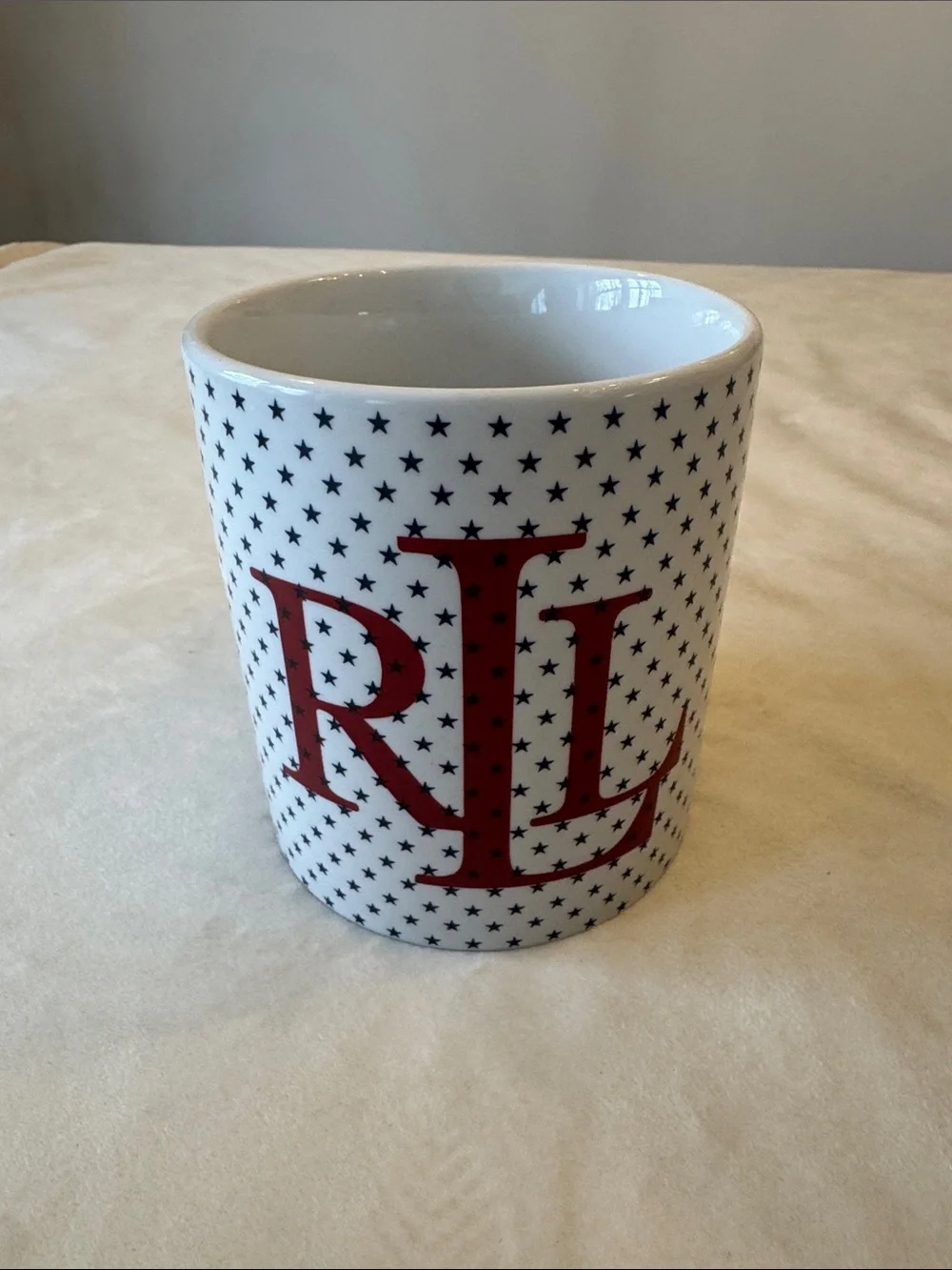 Vintage! Patriotic Ralph Lauren Monogram Mug with Blue Stars and Red Lettering